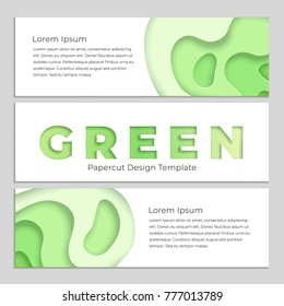 Horizontal banners set 3D abstract background, green paper cut shapes. Vector design layout for business presentations, flyers, posters and invitations. Carving art, environment and ecology elements