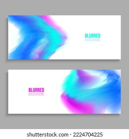 Horizontal banners. Set of abstract backgrounds with blue and pink gradients for your creative graphic design. Color splash. Vector illustration.