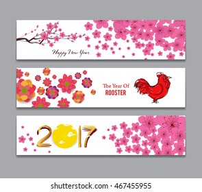 Horizontal Banners Set with Chinese New Year Rooster