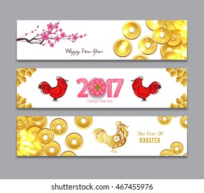 Horizontal Banners Set with Chinese New Year Rooster