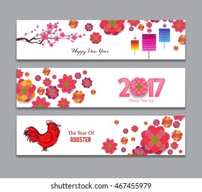 Horizontal Banners Set with Chinese New Year Rooster