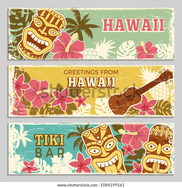 Horizontal Banners Set Illustrations Hawaiian Tribal Stock Vector ...