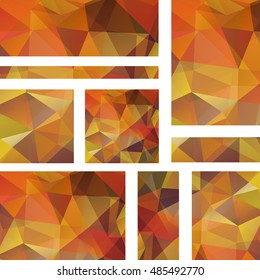 Horizontal banners set with polygonal orange triangles. Polygon background, vector illustration