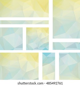 Horizontal banners set with polygonal pastel yellow, blue triangles. Polygon background, vector illustration