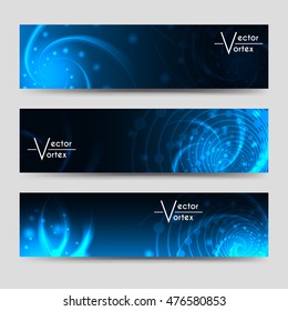 Horizontal banners set with vector vortex shine elements