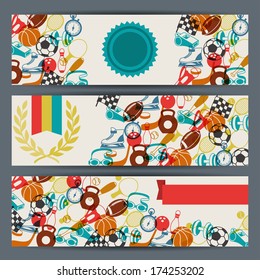 Horizontal banners with sport icons.