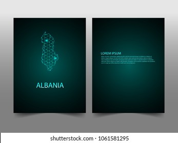 Horizontal banners template with Albania map sphere vector illustration. Abstract business card vector template with globe. Flyer or cover design. communication and network.