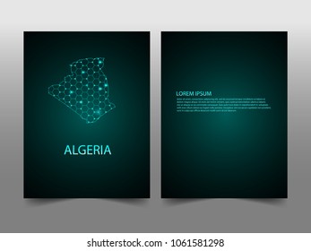 Horizontal banners template with Algeria map sphere vector illustration. Abstract business card vector template with globe. Flyer or cover design. communication and network.