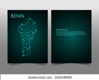 Horizontal banners template with Benin map sphere vector illustration. Abstract business card vector template with globe. Flyer or cover design. communication and network.