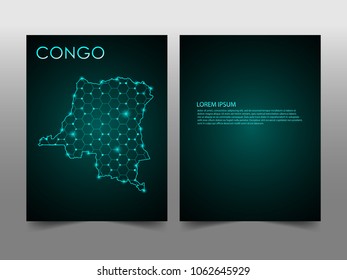 Horizontal banners template with Democratic Republic of the Congo map sphere vector illustration. Abstract business card vector template with globe. Flyer or cover design. communication and network.