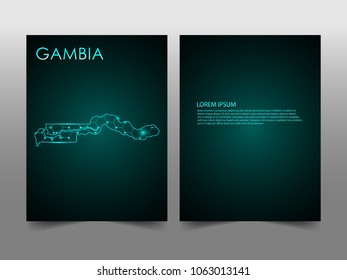 Horizontal banners template with Gambia map sphere vector illustration. Abstract business card vector template with globe. Flyer or cover design. communication and network.