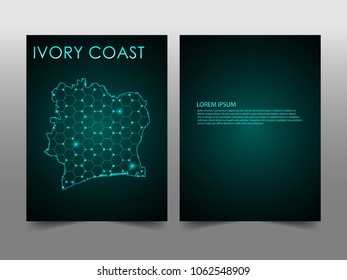 Horizontal banners template with Ivory Coast map sphere vector illustration. Abstract business card vector template with globe. Flyer or cover design. communication and network.