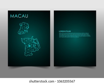 Horizontal banners template with Macau map sphere vector illustration. Abstract business card vector template with globe. Flyer or cover design. communication and network.