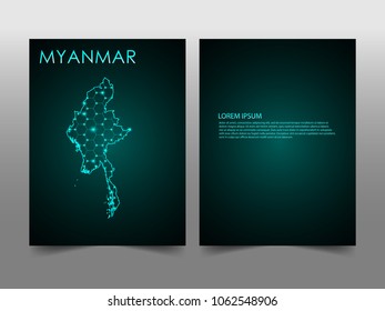 Horizontal banners template with Myanmar map sphere vector illustration. Abstract business card vector template with globe. Flyer or cover design. communication and network.