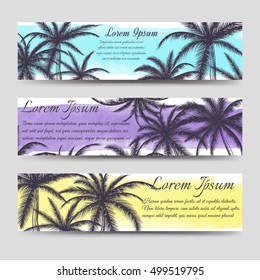 Horizontal banners template with palm trees vector illustration