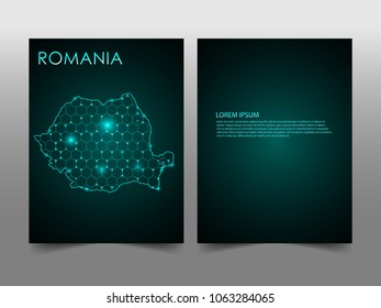 Horizontal banners template with Romania map sphere vector illustration. Abstract business card vector template with globe. Flyer or cover design. communication and network.