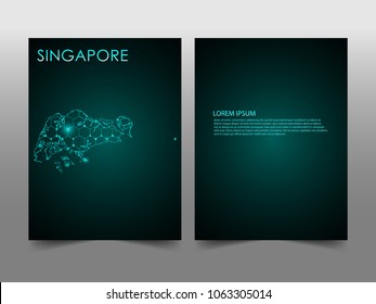 Horizontal banners template with Singapore map sphere vector illustration. Abstract business card vector template with globe. Flyer or cover design. communication and network.