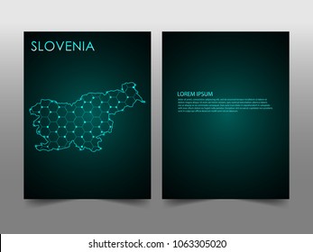 Horizontal banners template with Slovenia map sphere vector illustration. Abstract business card vector template with globe. Flyer or cover design. communication and network.