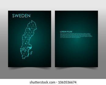 Horizontal banners template with sweden map sphere vector illustration. Abstract business card vector template with globe. Flyer or cover design. communication and network.
