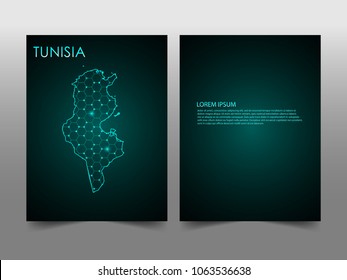 Horizontal banners template with Tunisia map sphere vector illustration. Abstract business card vector template with globe. Flyer or cover design. communication and network.