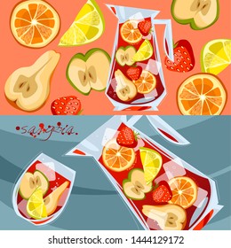 Horizontal banners with traditional spanish drink. Sangria. Vector illustration