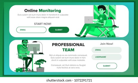 Horizontal Banners Website Design Vector. Business Technology. Creative Modern Layout. Cartoon People. Payment Plan. Illustration
