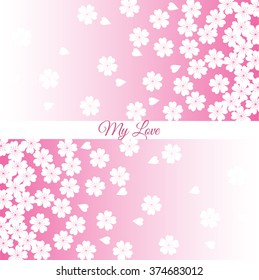 Horizontal banners of white beautiful sakura branch with flowers and sun drawn in japanese style vector illustration