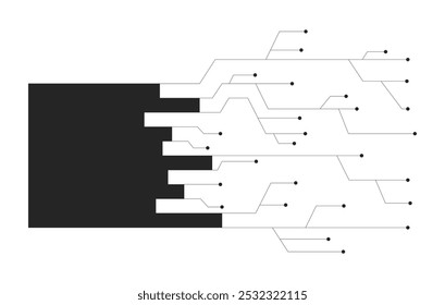 Horizontal bar chart digital data circuit lines black and white 2D line object. Graph pathways. Circuitry electronic information isolated clip art vector outline item. Monochromatic spot illustration