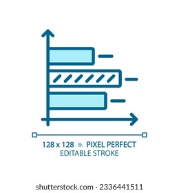 Horizontal bar chart light blue icon. Comparing products. Marketing analysis. Data analytics. RGB color sign. Simple design. Web symbol. Contour line. Flat illustration. Isolated object