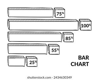 Horizontal bar chart set. Outlined black and white vector illustration.