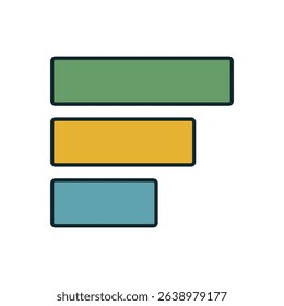 Horizontal Bar Chart with Three Colorful Bars in Green Yellow and Blue on White Background