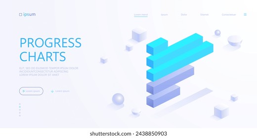 Horizontal bar graph icon. Analysis growth diagram, progress charts, data graphics, statistics. Vector illustration for visualization of business presentation, report concept