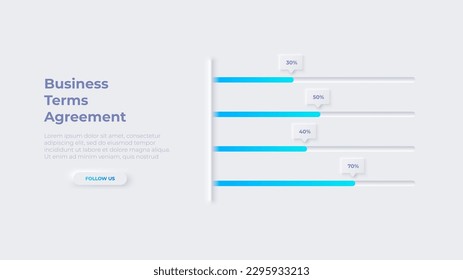 Gráfico de barras horizontales. Plantilla de diseño de infografía neumórfica ligera para presentación de negocios