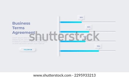 Horizontal bar graph. Light neumorphic infographic design template for business presentation