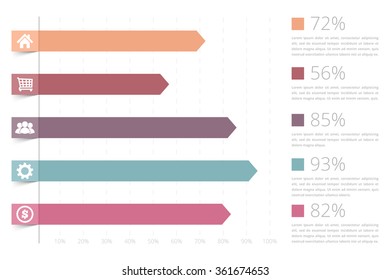 Horizontal Bar Graph Template With Icons, Vector Eps10 Illustration