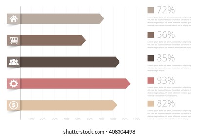 Horizontal bar graph template with icons, bar graph with five elements, business infographics, vector eps10 illustration