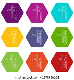 Horizontal bar icons 9 set coloful isolated on white for web