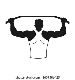 Horizontal bar and man. Strong arm biceps. Vector illustration isolated on white background.