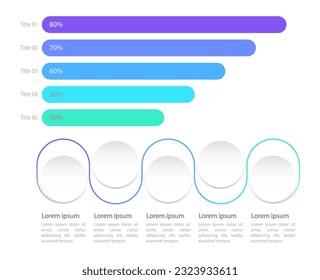Horizontal bars infographic chart design template set. Neumorphic abstract infocharts with editable contour. Instructional graphics with 5 step sequence. Visual data presentation. Myriad Pro font used