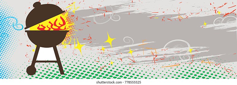 Horizontal BBQ banner.Vector illustration