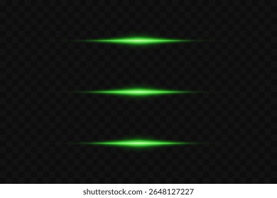 Horizontal beams of light with glow effect. On transparent background
