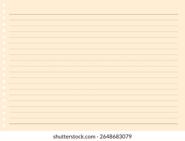 Horizontal Beige Lined Notebook Paper with Perforation, Retro School and Office Stationery for Notes and Planning