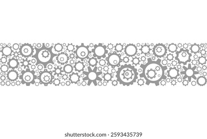 Horizontal belt with smooth edges consisting of different gears of different sizes on a white background