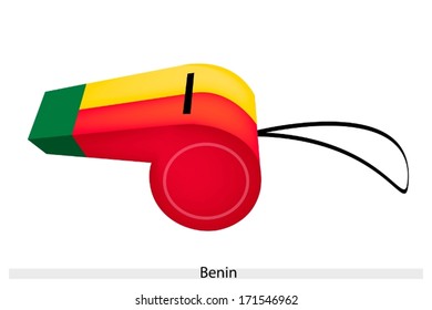A Horizontal Bi color of Yellow and Red with A Green Vertical of The Republic of Benin Flag on A Whistle, The Sport Concept and Political Symbol. 
