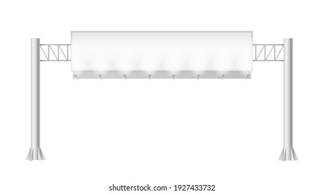 Cartel horizontal para publicidad en la carretera. Banner blanco de plantilla a través de la autopista aislado en fondo blanco. Burla de la pizarra. 3.ª ilustración vectorial