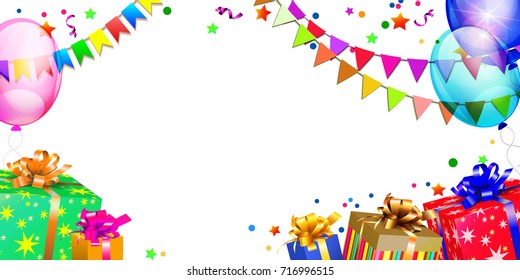 Horizontal Birthday Background Balloons Gift Boxes Stock Vector ...