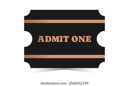 Horizontal black admit one with bronze text template. Cinema, theater, casino, concert, opera, ballet, performance copper ticket. Vector illustration on white background