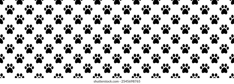 horizontal black animal paw footprint for pattern and background.