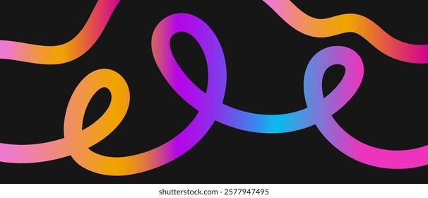 Horizontal black background with a colored rainbow gradient lines. Vector illustration