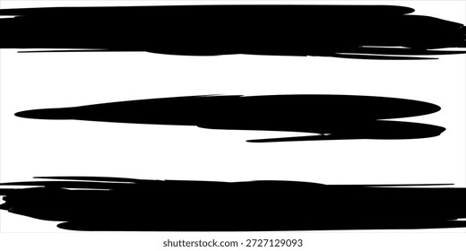 Pinceladas negras Horizontales con textura de tinta áspera aisladas sobre fondo blanco para el Diseño gráfico moderno